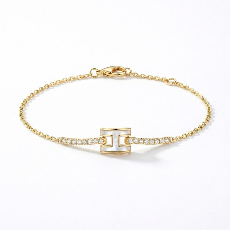 Gold-Plated Barrel Charm Pavé Station Bracelet