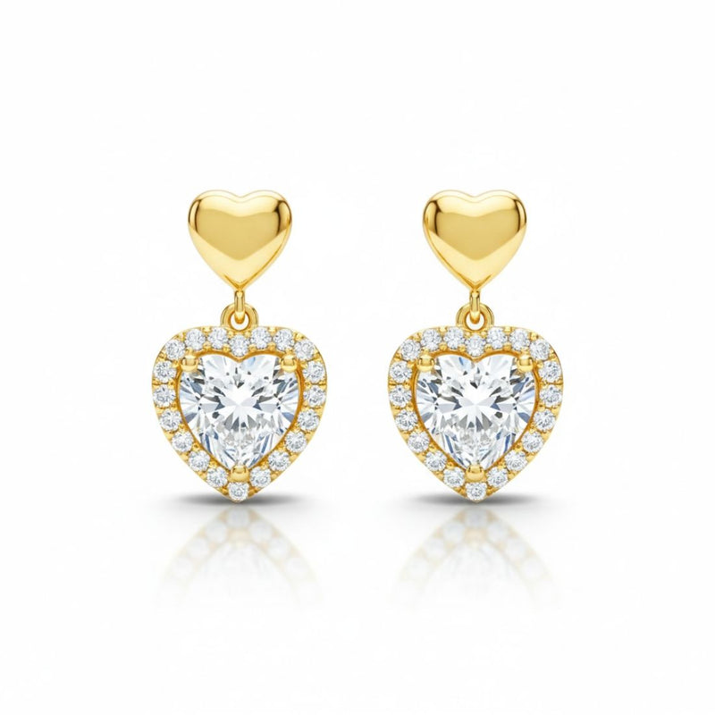 Gold Plated Double Heart Drop Earrings