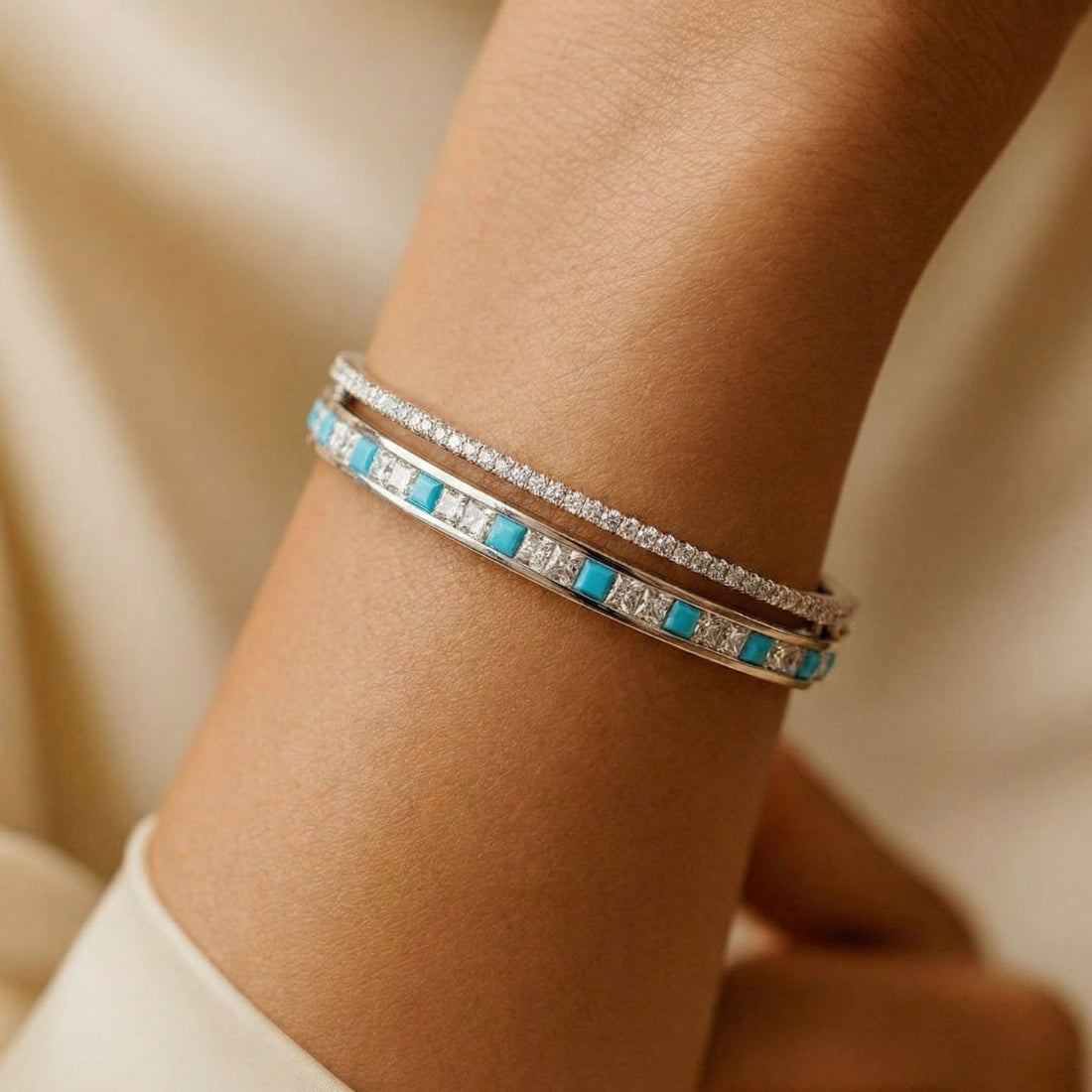 Silver-Tone Blue Stone Bangle