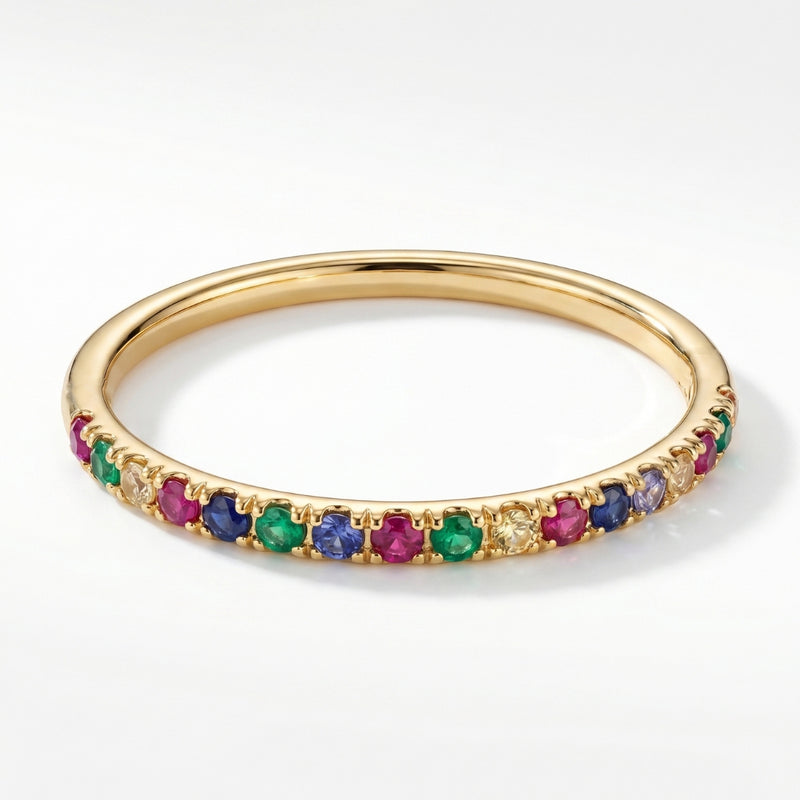 Gold-Plated Rainbow Multi-Stone Tennis Bracelet