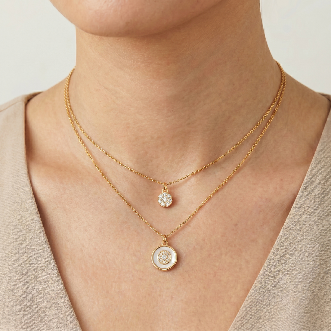 Gold-Plated Double Layer Coin Pendant Necklace