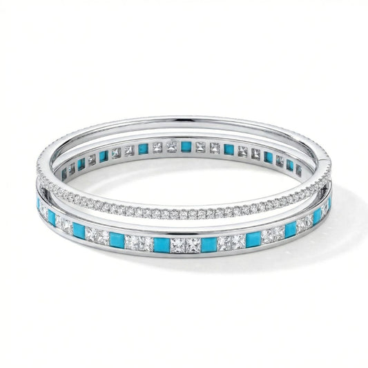 Silver-Tone Blue Stone Bangle