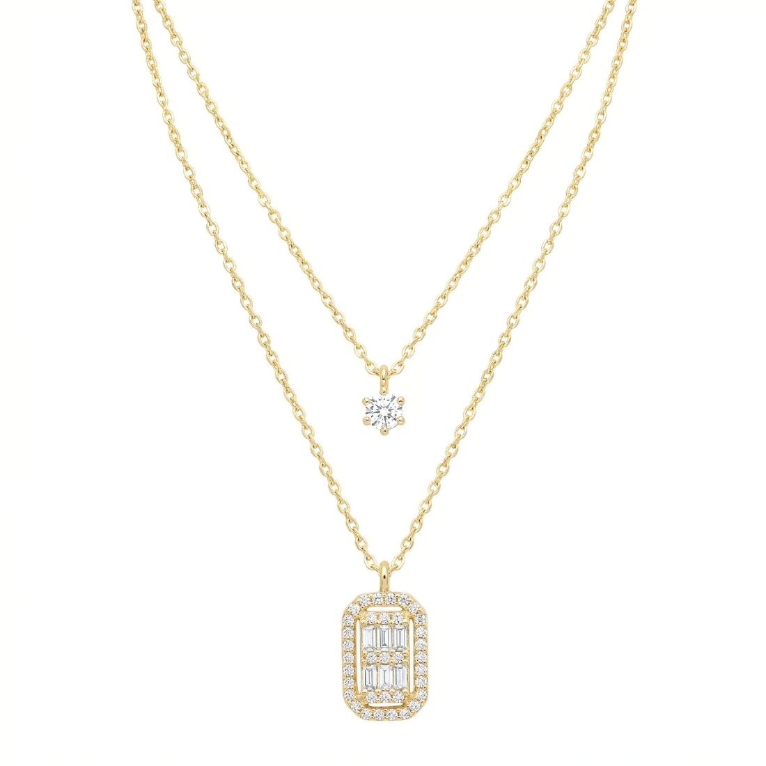 Gold-Plated Layered Square Pendant Necklace