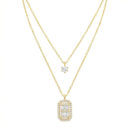 Gold-Plated Layered Square Pendant Necklace