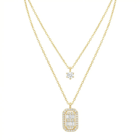 Gold-Plated Layered Square Pendant Necklace