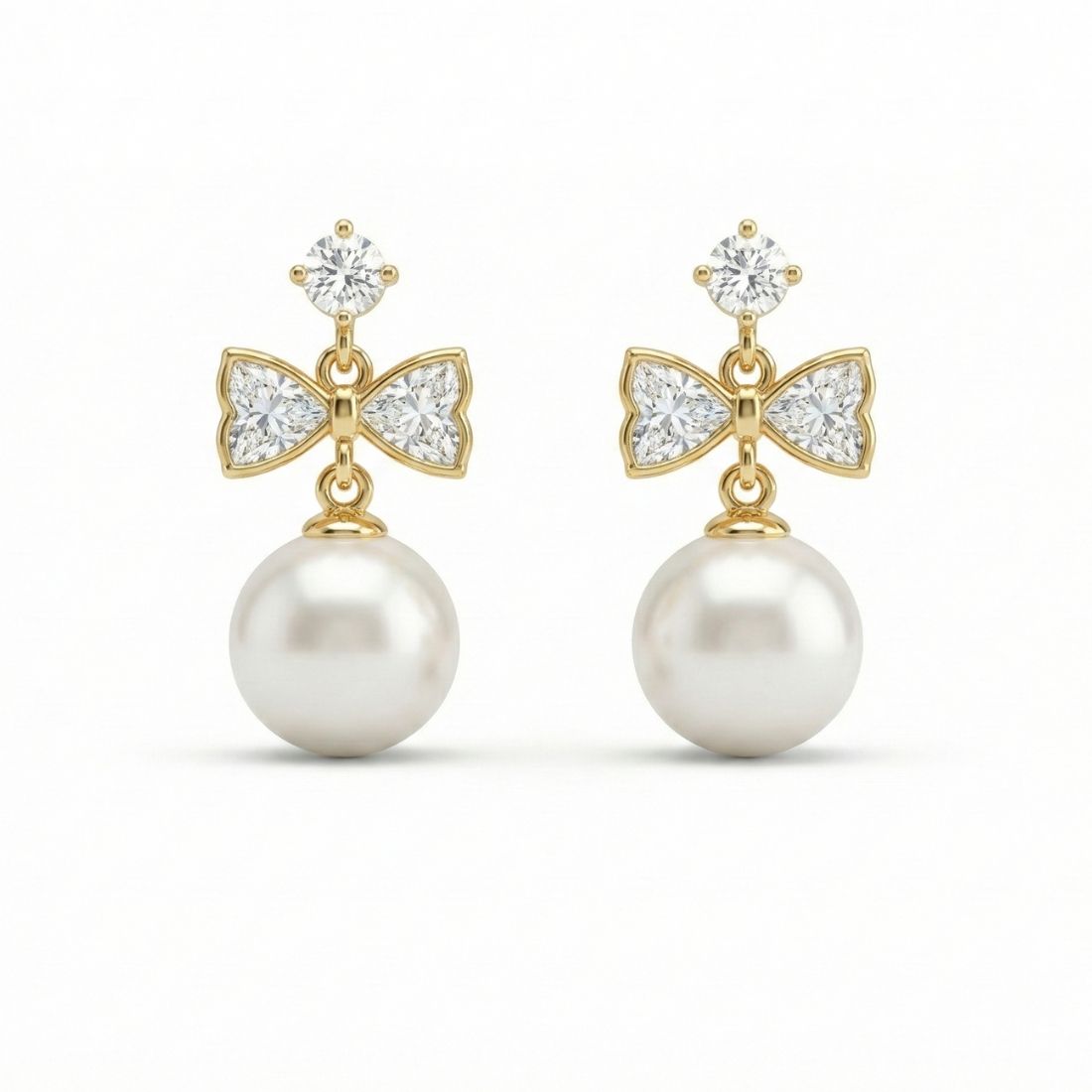 Gold Plated Bow Pearl Drop Earrings