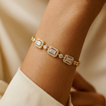 Gold-Plated Baguette Cluster Link Bracelet