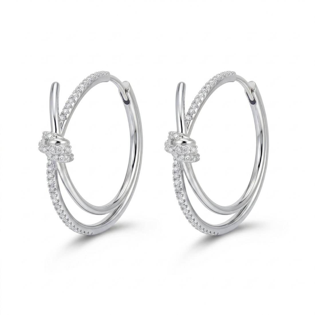 Silver Plated Double Hoop Drop Earrings