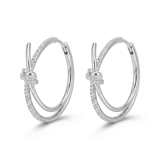 Silver Plated Double Hoop Drop Earrings