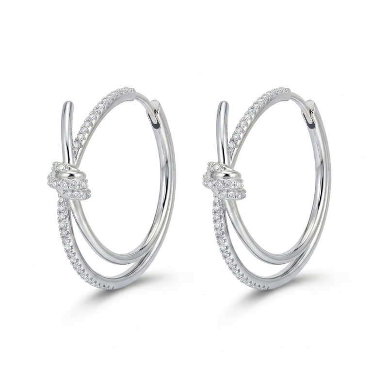Silver Plated Double Hoop Drop Earrings