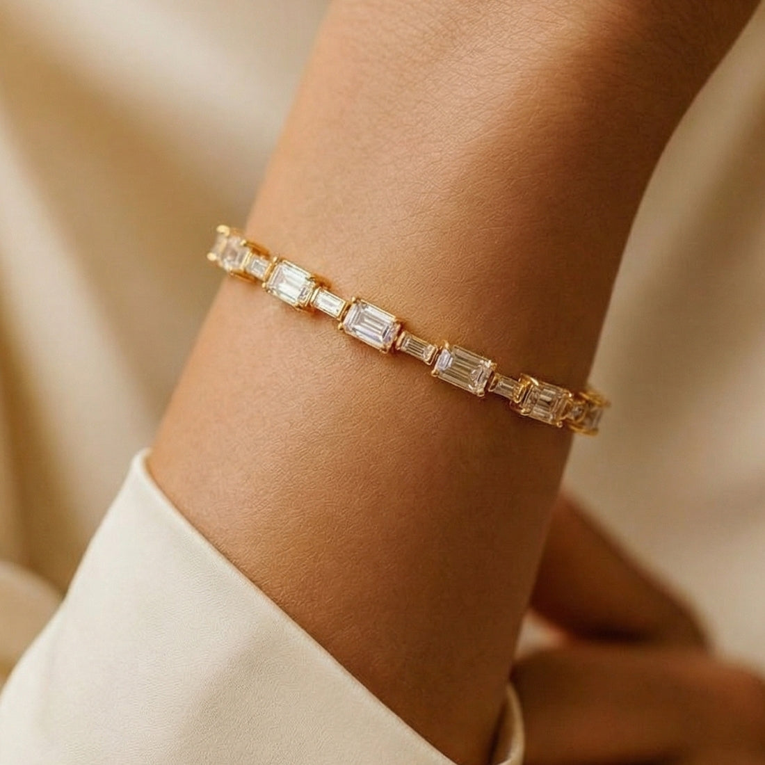 Gold-Plated Emerald-Cut Station Bracelet