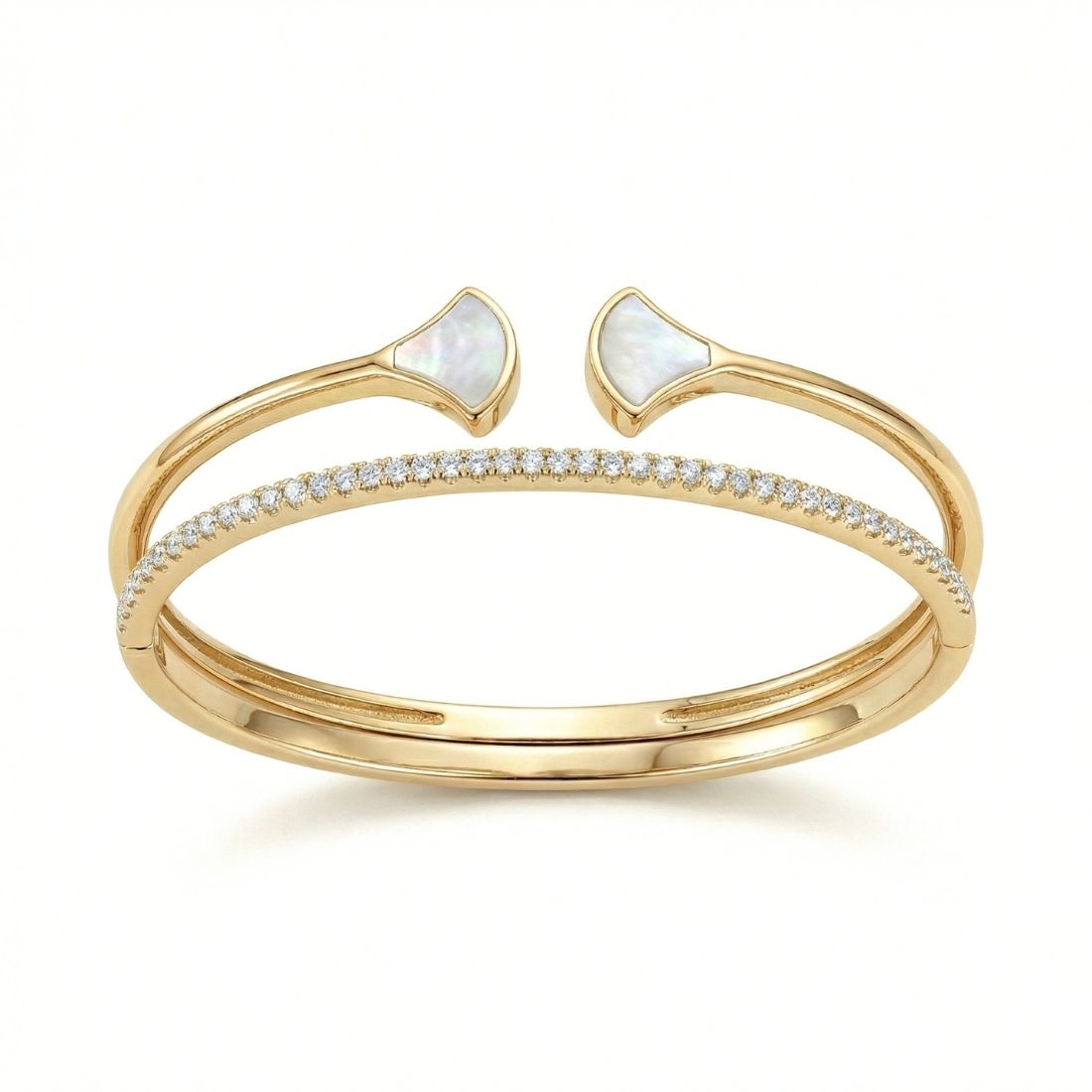Gold-Plated Double Fan Flexible Cuff Bracelet