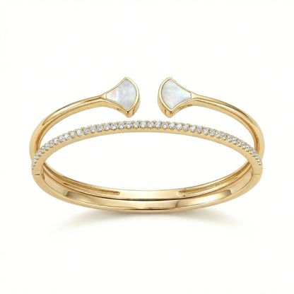 Gold-Plated Double Fan Flexible Cuff Bracelet