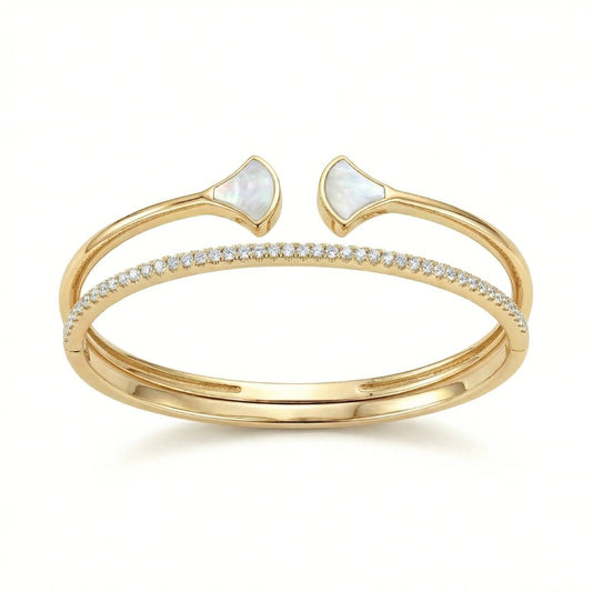 Gold-Plated Double Fan Flexible Cuff Bracelet