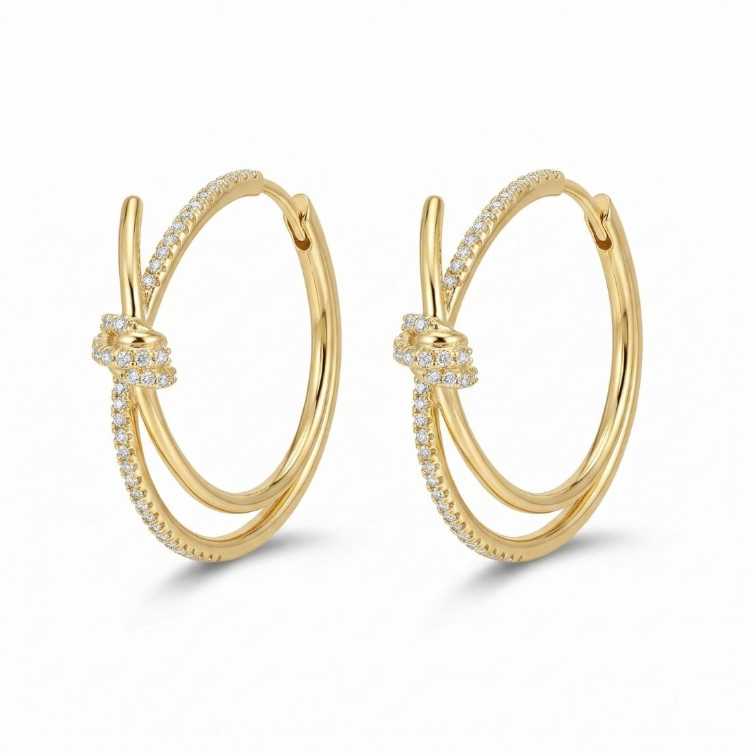 Gold Plated Double Hoop Drop Earrings