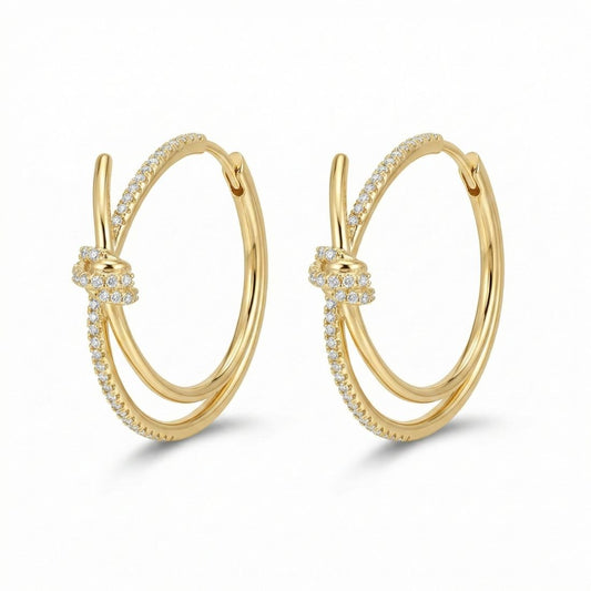Gold Plated Double Hoop Drop Earrings