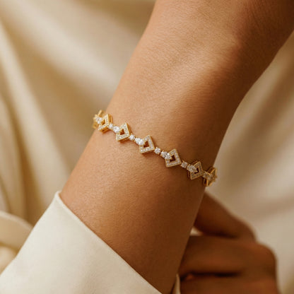 Gold-Plated Heart & Stone Link Bracelet