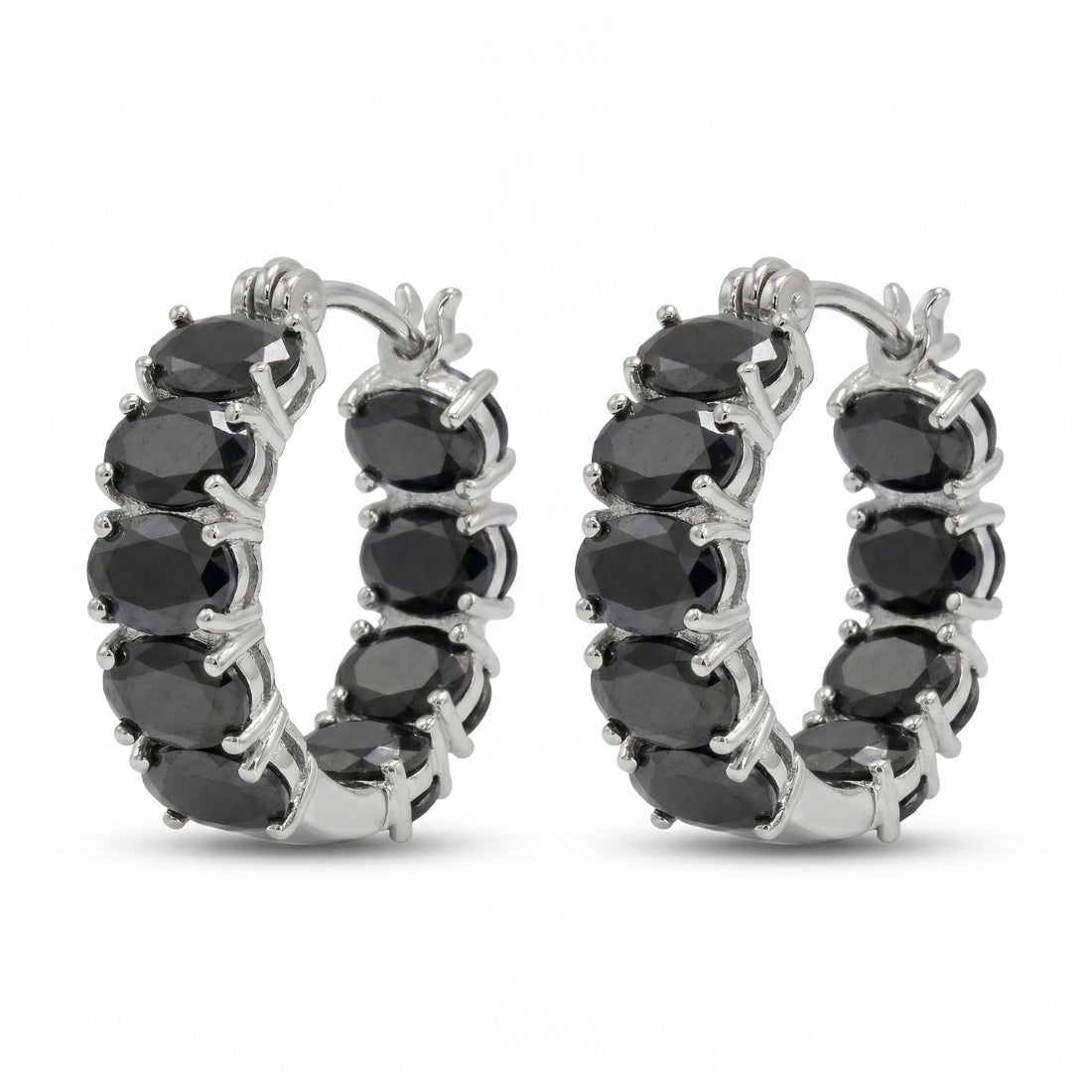 Silver Tone Black Stone Drop Earrings