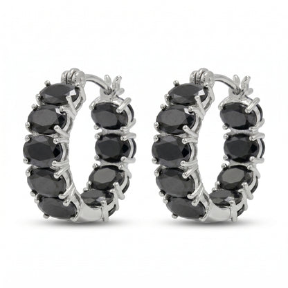 Silver Tone Black Stone Drop Earrings