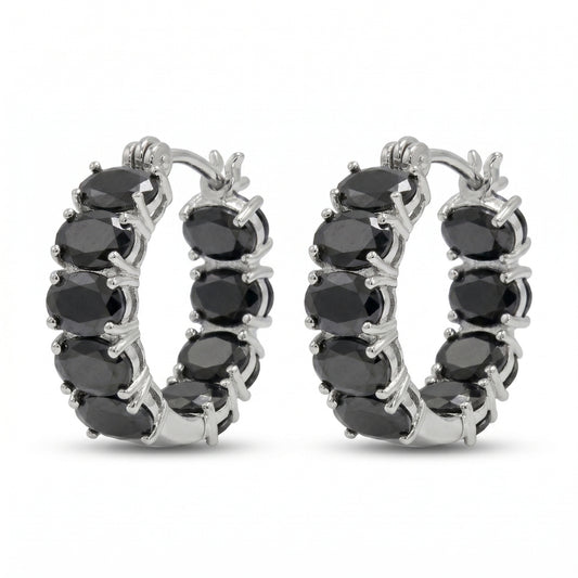 Silver Tone Black Stone Drop Earrings