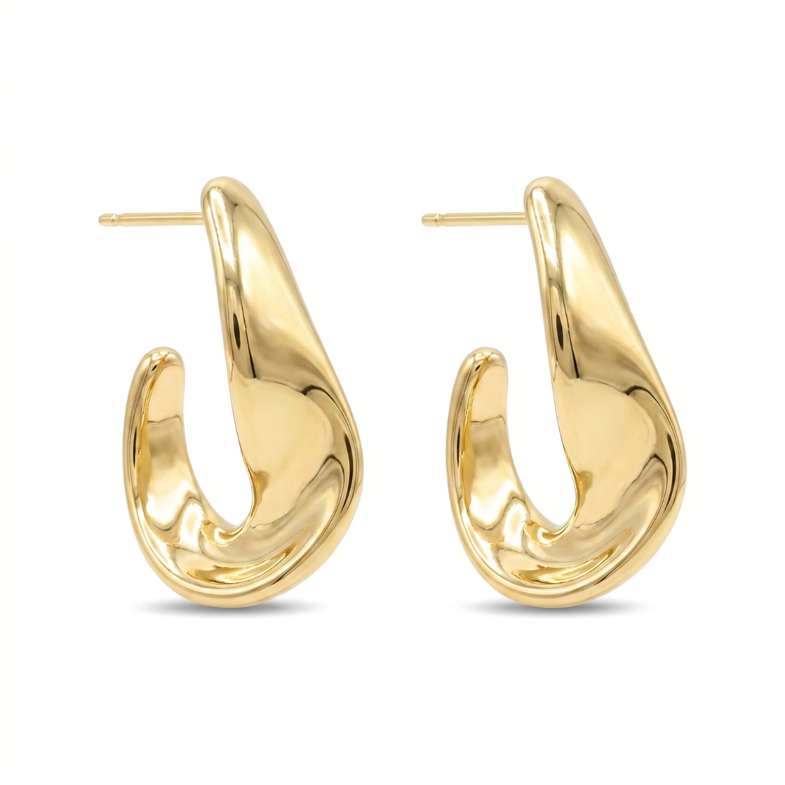 Gold Plated Sculpted Teardrop Hoop Earrings