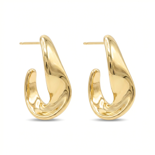 Gold Plated Sculpted Teardrop Hoop Earrings