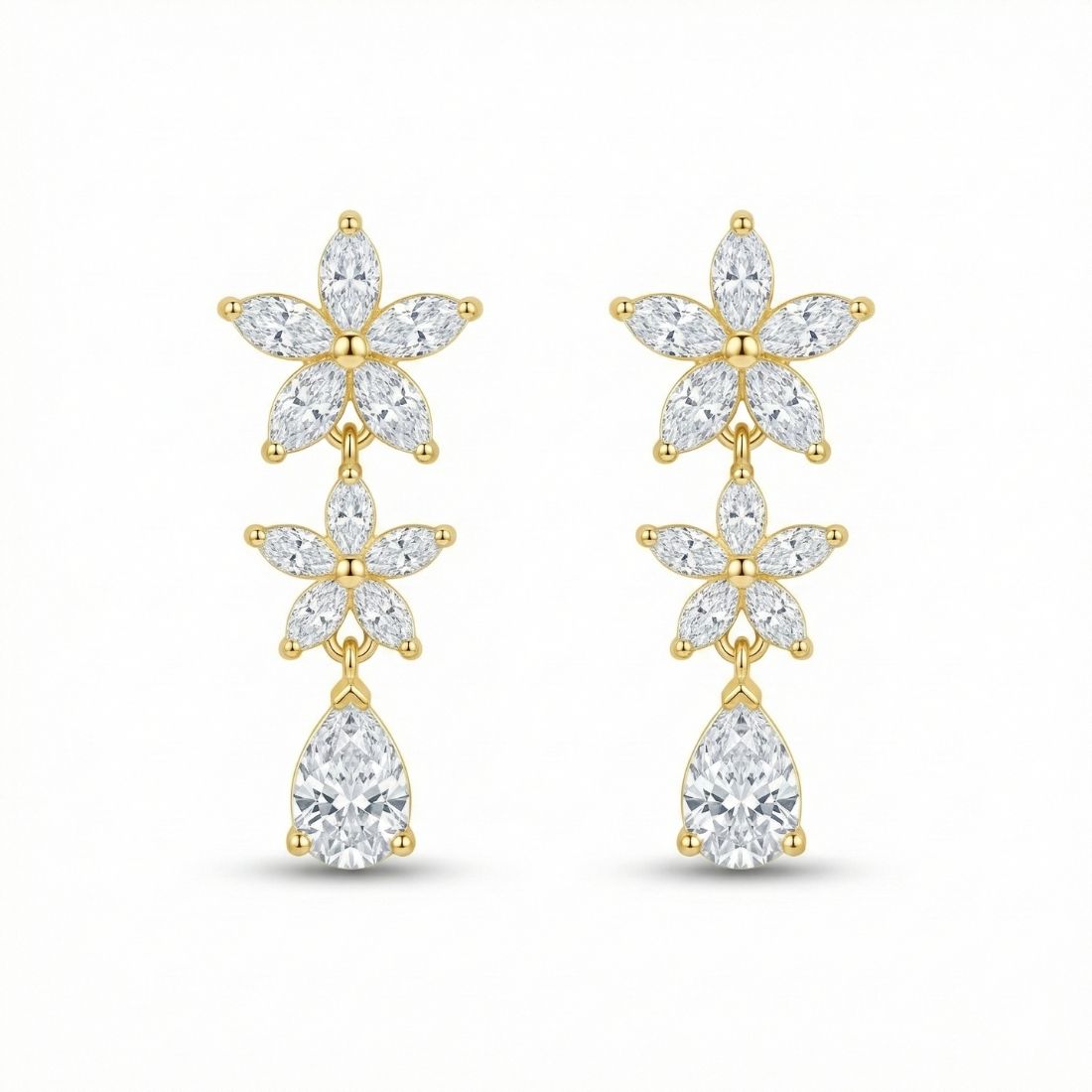 Gold Plated Floral Cascade Drop Earrings