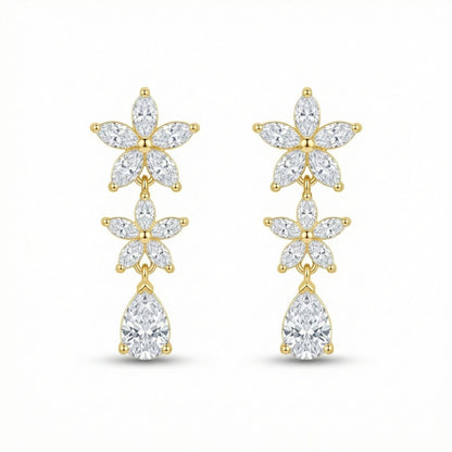 Gold Plated Floral Cascade Drop Earrings