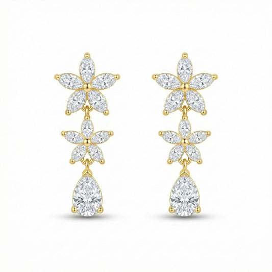 Gold Plated Floral Cascade Drop Earrings
