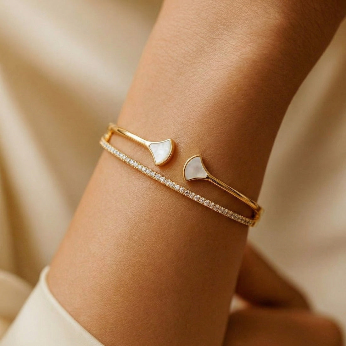 Gold-Plated Double Fan Flexible Cuff Bracelet