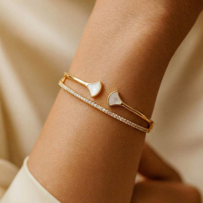 Gold-Plated Double Fan Flexible Cuff Bracelet