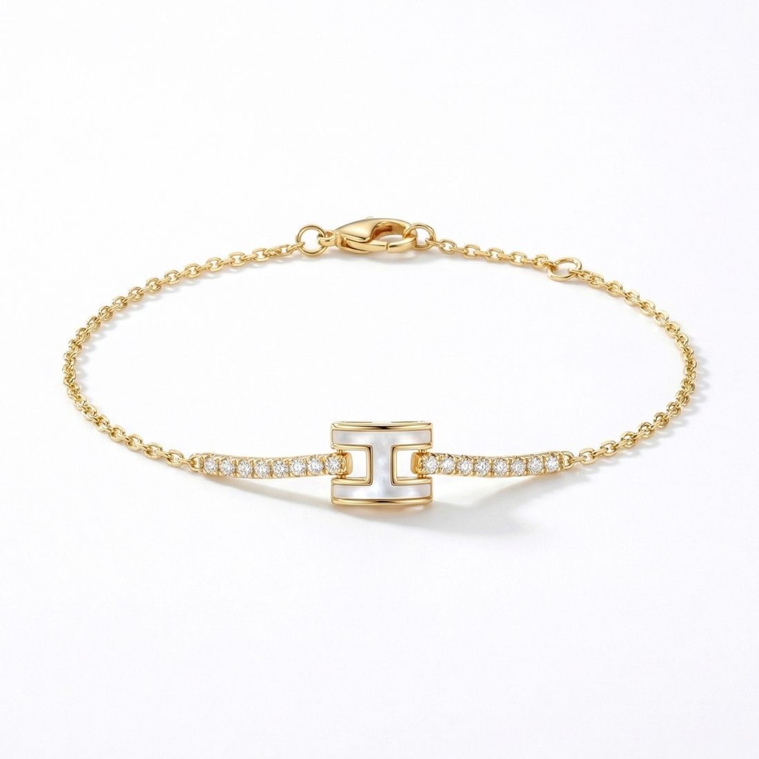 Gold-Plated Barrel Charm Pavé Station Bracelet