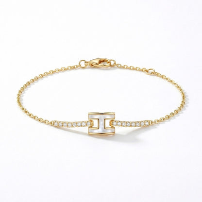 Gold-Plated Barrel Charm Pavé Station Bracelet