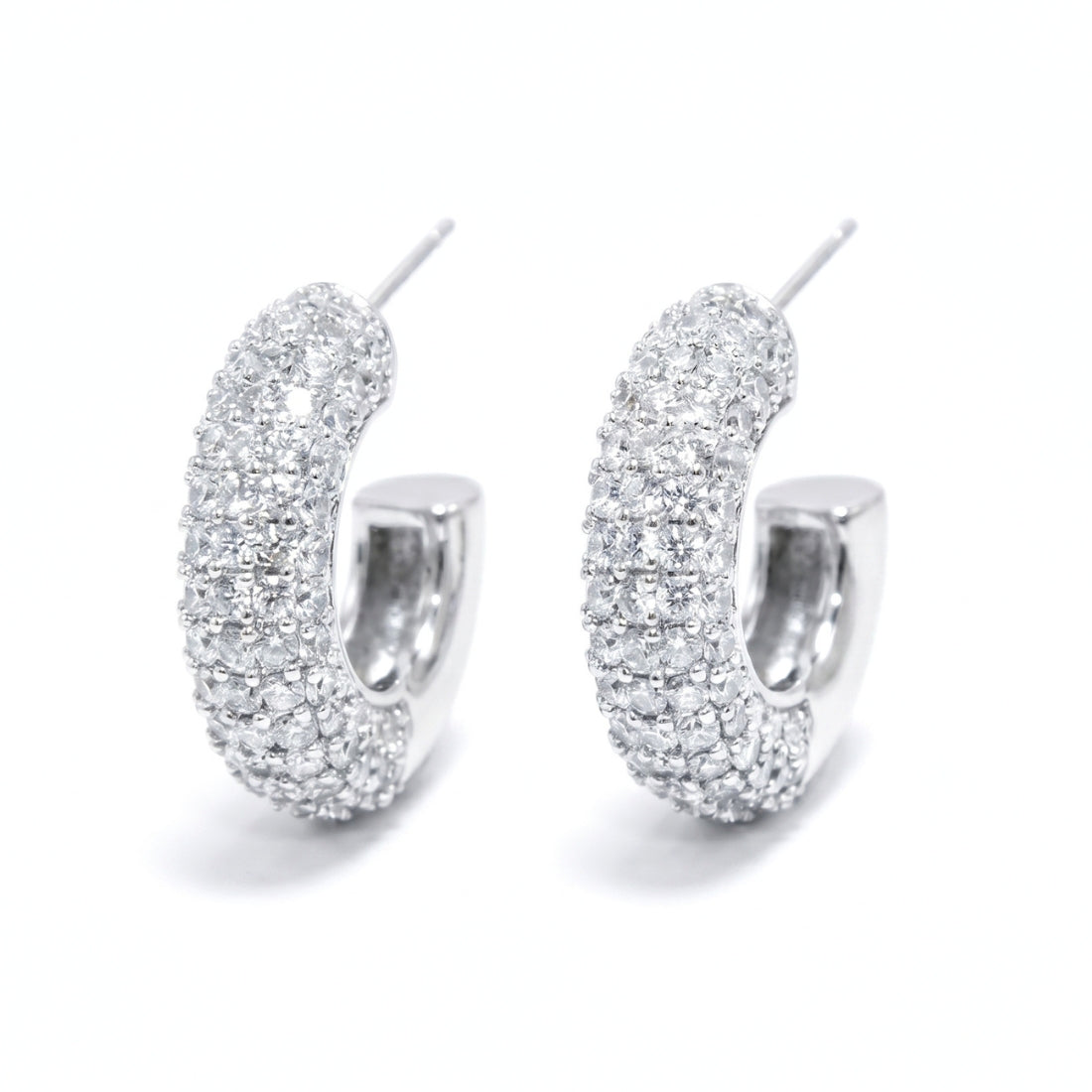 Silver Tone Oval Pavé Hoop Earrings