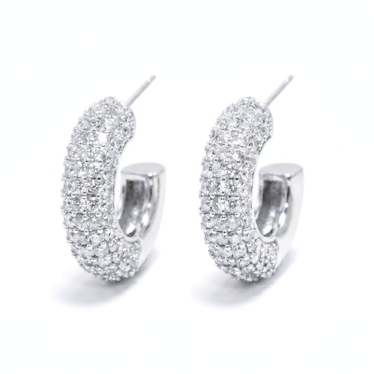 Silver Tone Oval Pavé Hoop Earrings