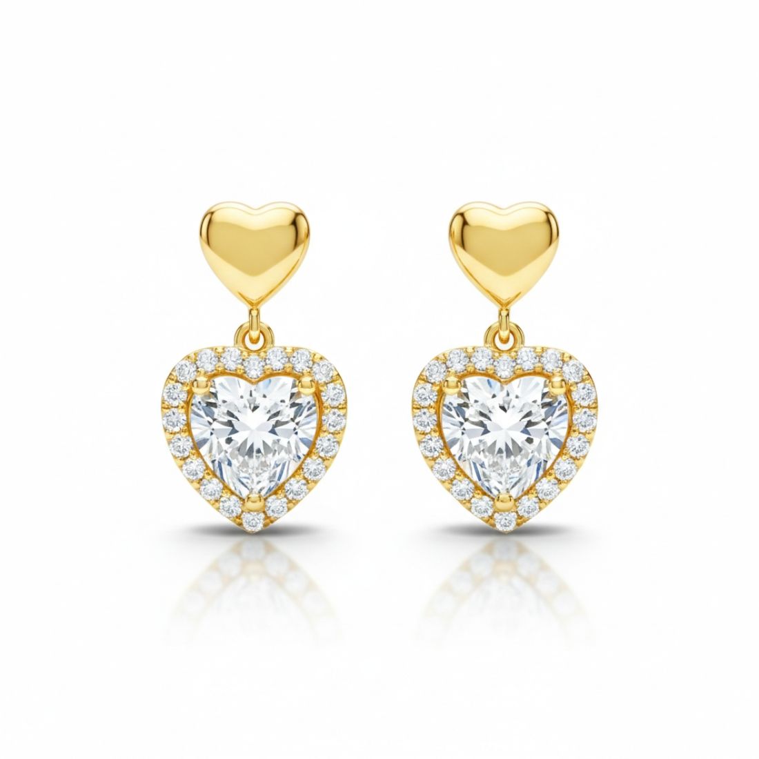 Gold Plated Double Heart Drop Earrings