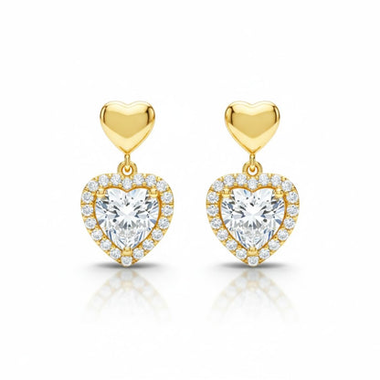 Gold Plated Double Heart Drop Earrings