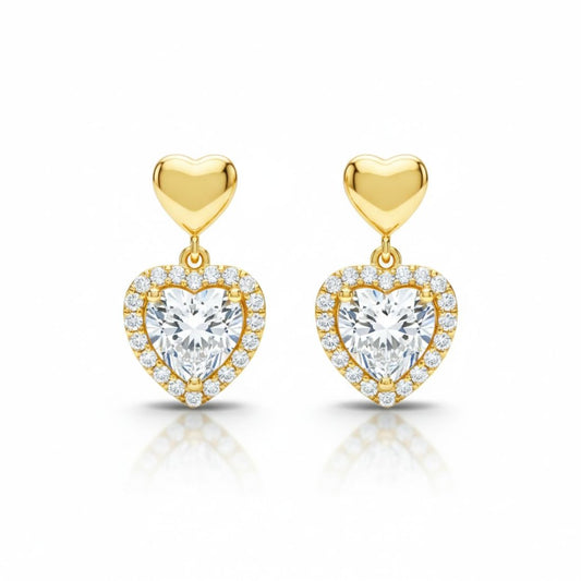 Gold Plated Double Heart Drop Earrings