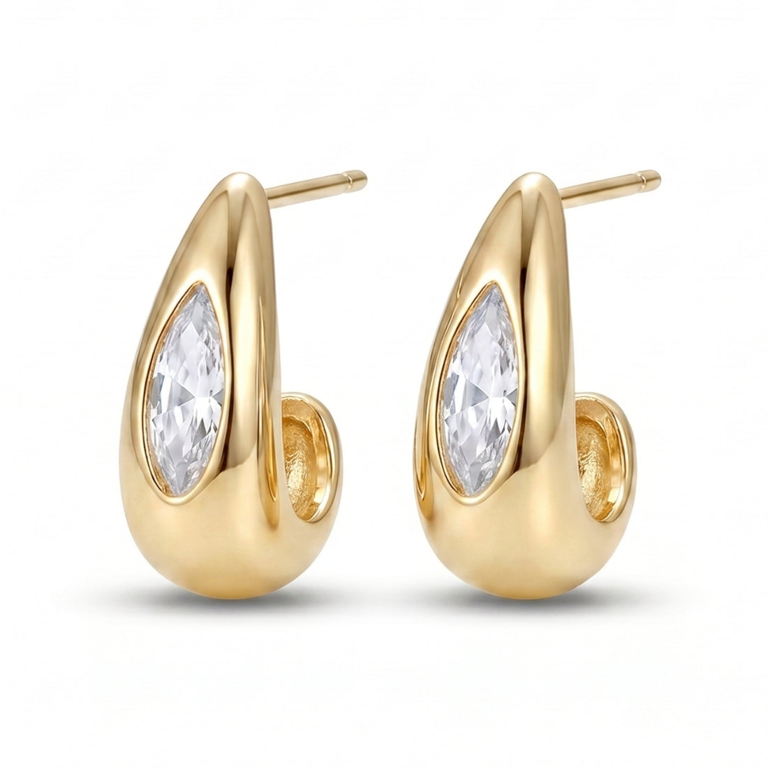 Gold Plated Marquise Accent Stud Earrings