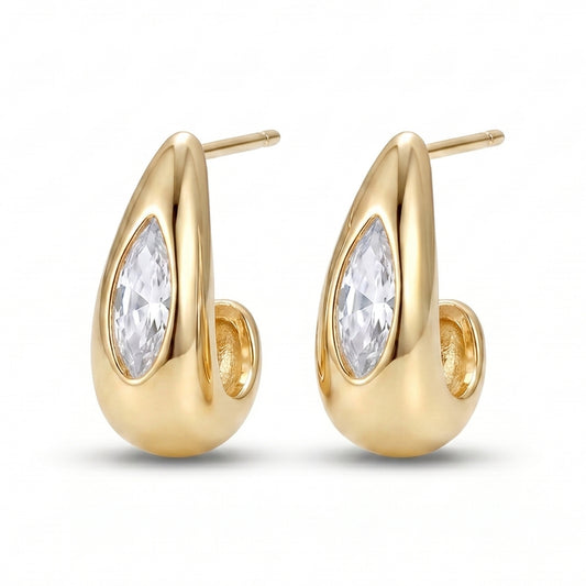 Gold Plated Marquise Accent Stud Earrings