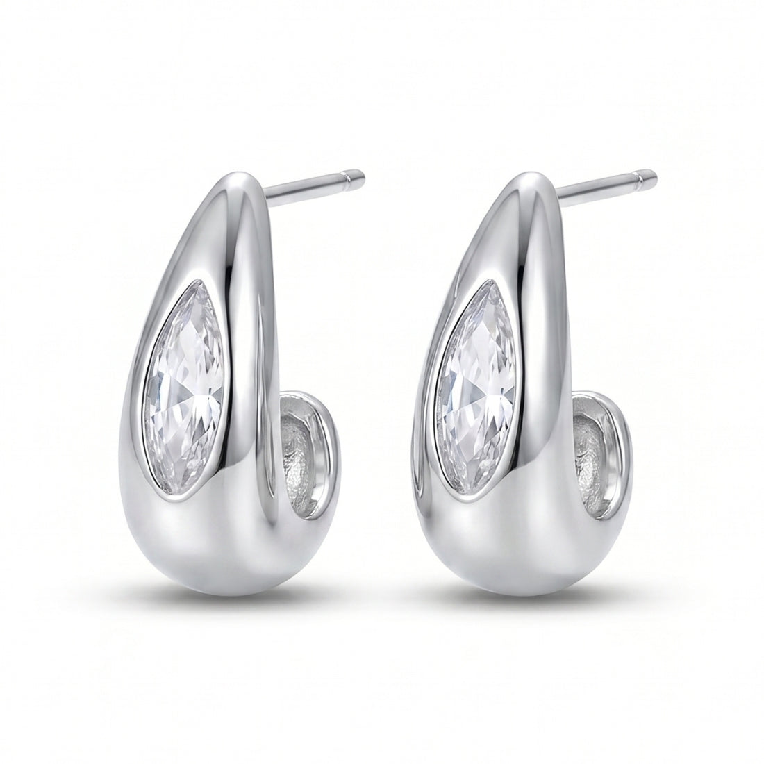 Silver Tone Teardrop Stud Earrings
