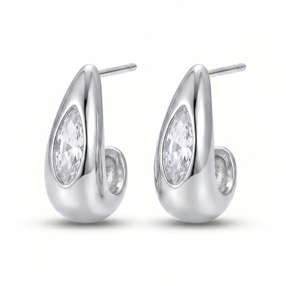 Silver Tone Teardrop Stud Earrings