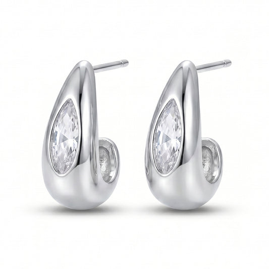Silver Tone Teardrop Stud Earrings