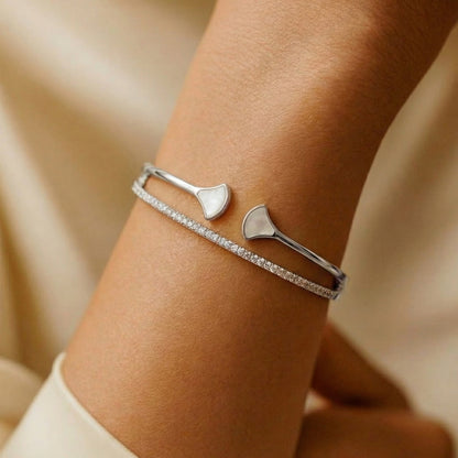 Silver-Plated Double Fan Cuff Bracelet