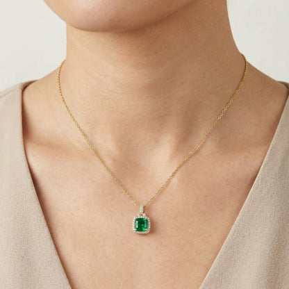 Gold-Plated Green Stone Pendant Necklace