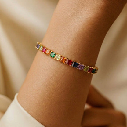 Gold-Plated Rainbow Multi-Stone Tennis Bracelet