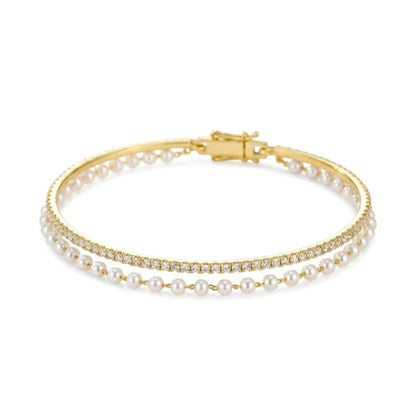 Gold-Plated Alternating Stone & Bead Tennis Bracelet