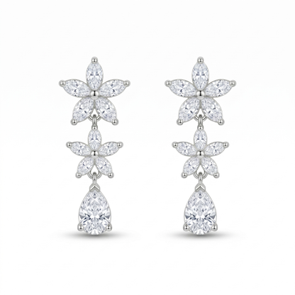 Silver Tone Floral Drop Zircon Earrings