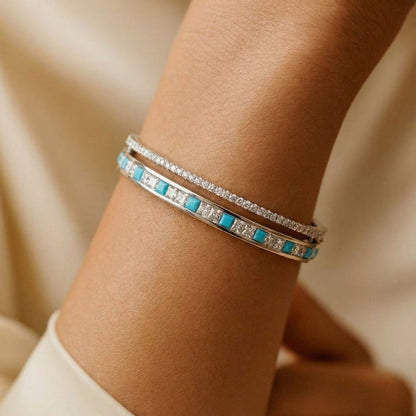 Silver-Tone Blue Stone Bangle