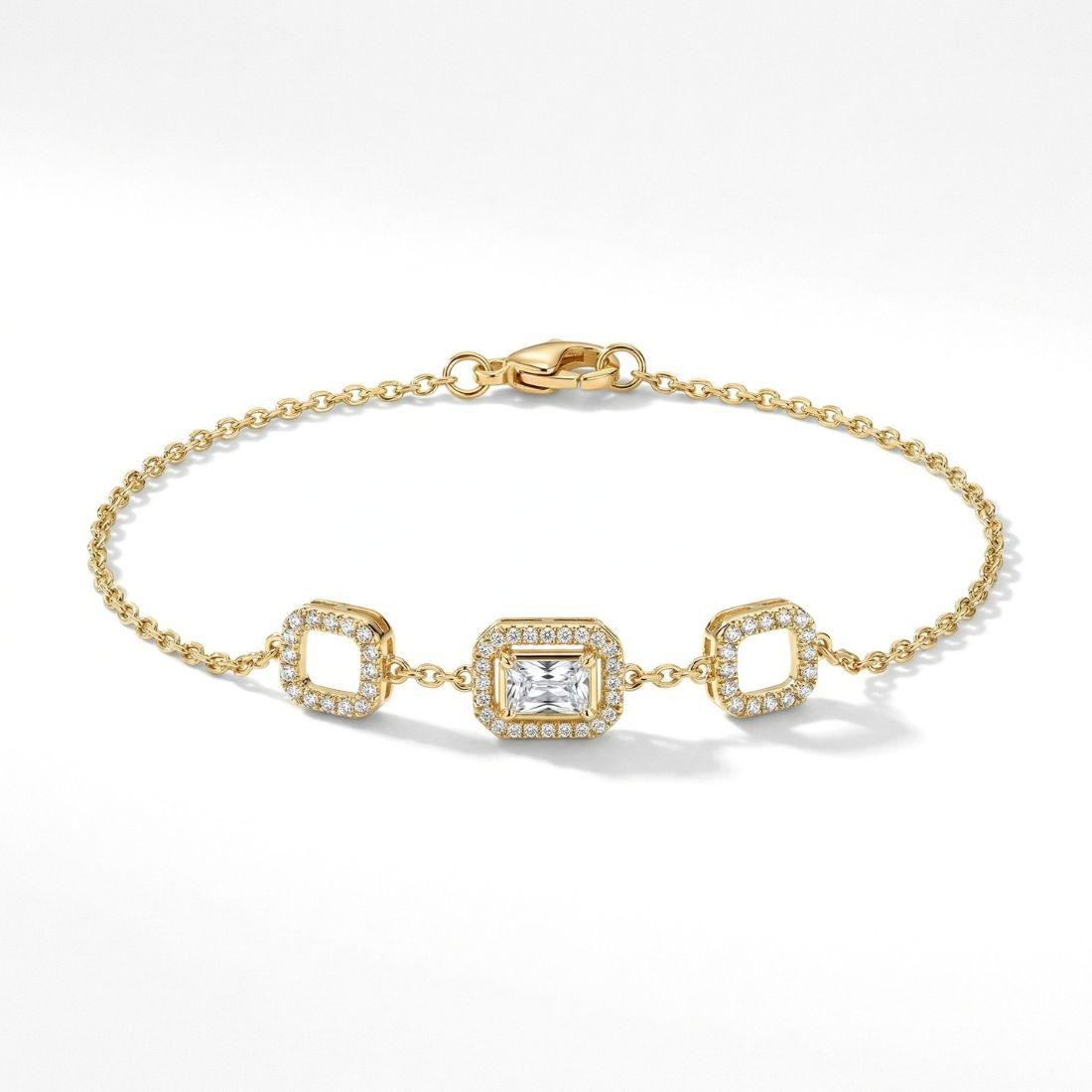  Gold-Plated Emerald-Cut Halo Station Bracelet